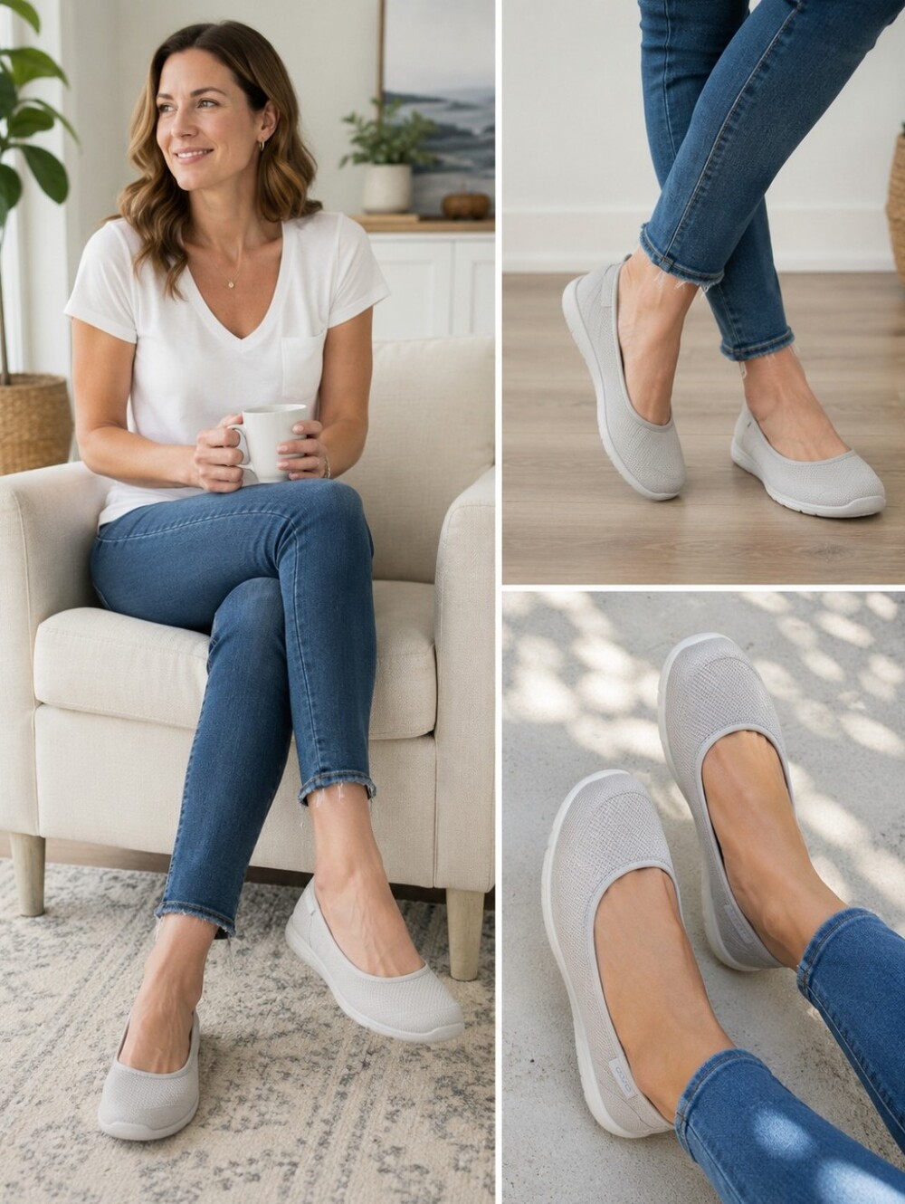Crocs Reviva Women's W7  Light Gray Ballet Flats Slip-On Comfort Walking Shoes